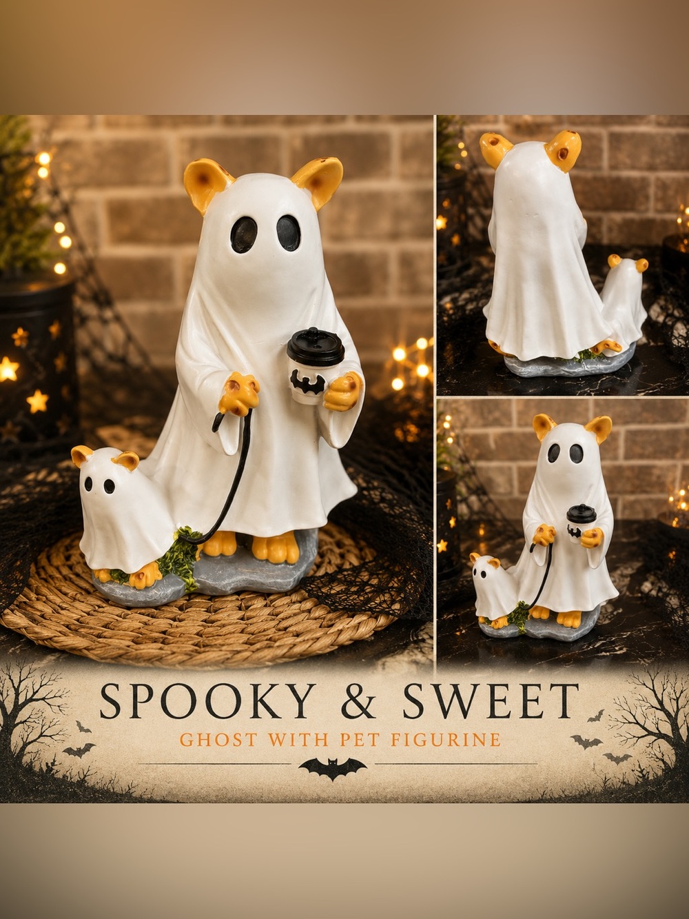 👻 NWT HomeGoods Ghost & Ghost Pup Figurine – Halloween Coffee Walk Decor